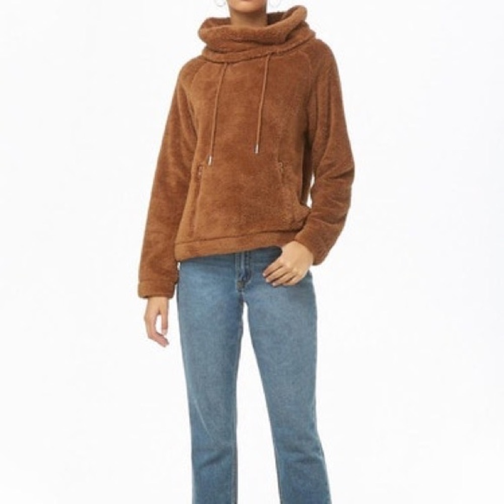 Forever 21 Fluffy Brown Cowl Neck Sweater size S
